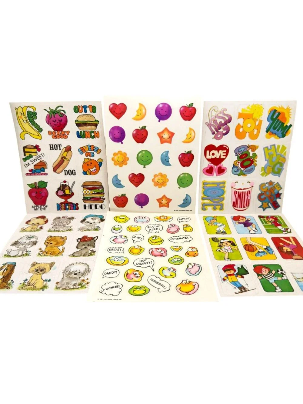 Vtg 80s Sticker Sheet Unused Stars Sports Fruit Bird Balloon Words Booth Retro
